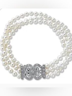 Macy's FW Cultured Pearl Bracelet, Sterling Silver and Diamond Clasp.